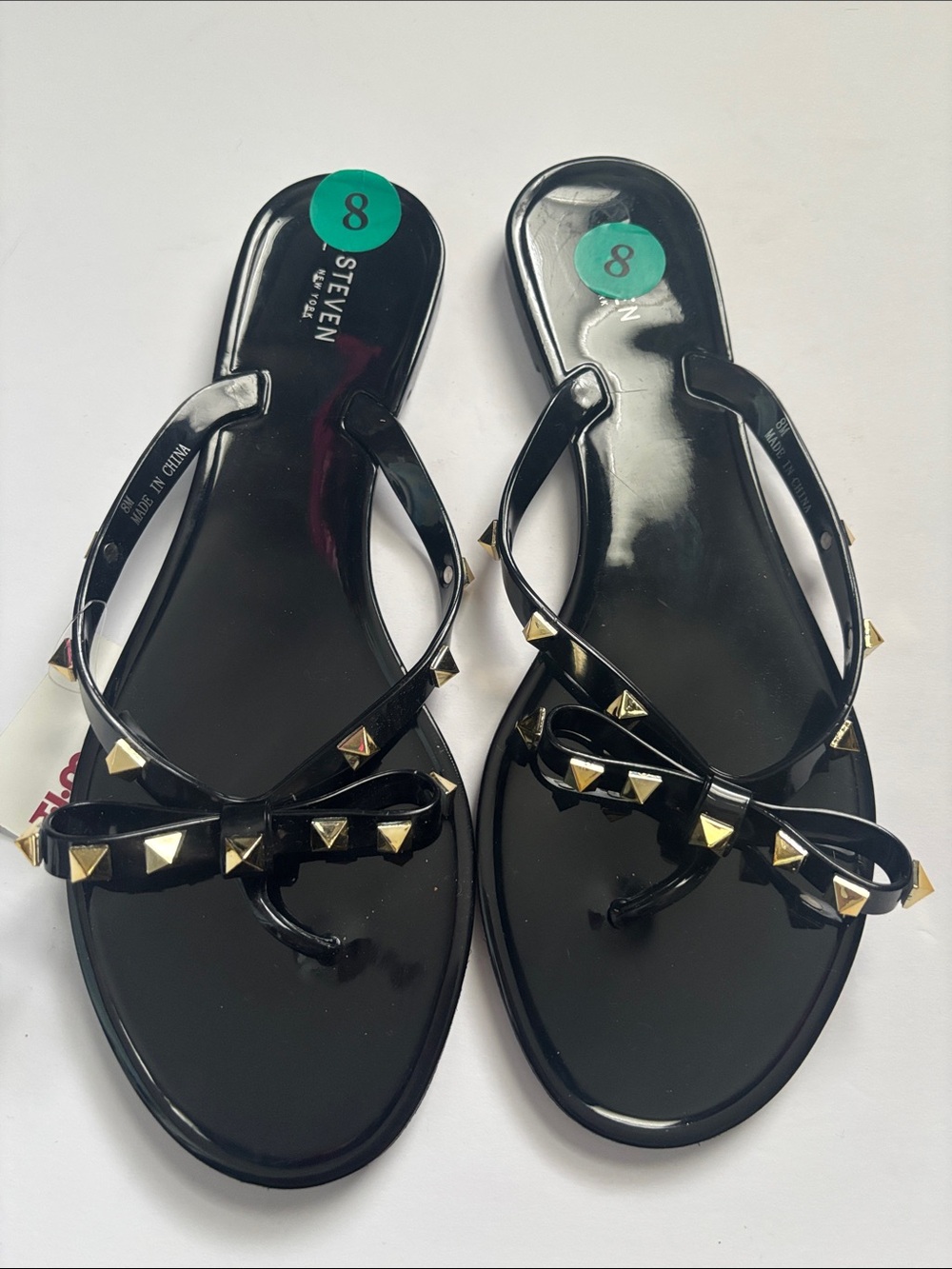 Steve Madden Black Jelly Bow Sandals with Gold Studs - Women